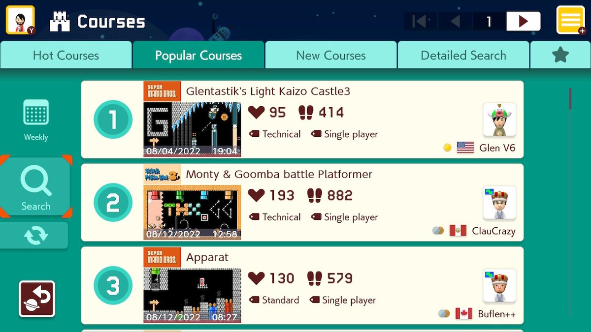 wow got 3 of my levels in super expert popular and even got #1 in popular thank you everyone  #SuperMarioMaker2 #NintendoSwitch