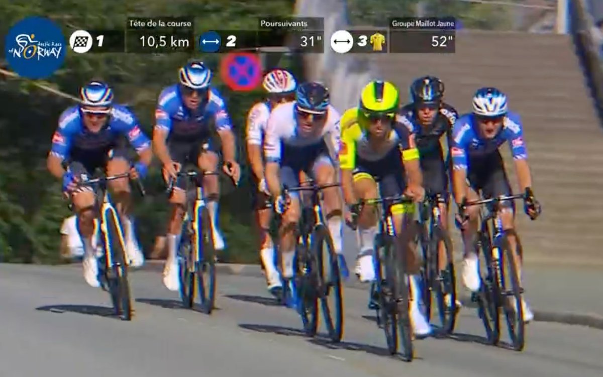 Impressive ride from our trainee Dries De Pooter, currently chasing behind Leknessund in the final lap!

#ArcticRace 🇳🇴