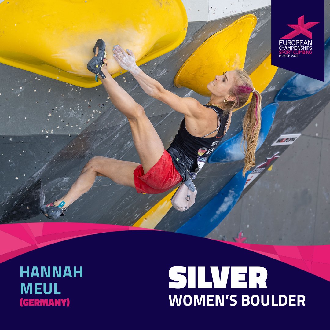 worldclimbing's tweet photo. It's two European Championships gold medals in two days for the Slovenian superstar 👏

Women's Boulder:
🥇 Janja Garnbret 🇸🇮
🥈 Hannah Meul 🇩🇪
🥉Oriane Bertone 🇫🇷

Full results at https://t.co/xmO3J65b4d

@ECMunich2022 #IFSC #SportClimbing #Munich2022 #BackToTheRoofs https://t.co/QhcgXQsJrx