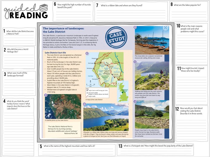 Took some inspiration from @MrHand__ to produce a Guided Reading worksheet for the Lake District. (Text comes from the Oxford Heading Towards AQA Geography textbook) Can't wait to see how this will work in practice in Sept!