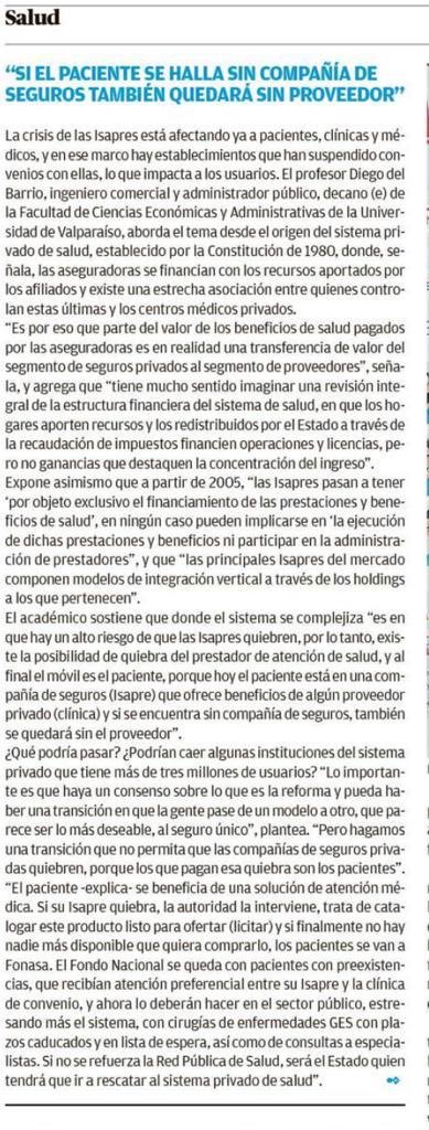 del_warrior's tweet photo. Entrevistado en ⁦@mercuriovalpo⁩ sobre la crisis de clínicas y del sistema privado de prestaciones de salud. https://t.co/YmhI5H9Z9B