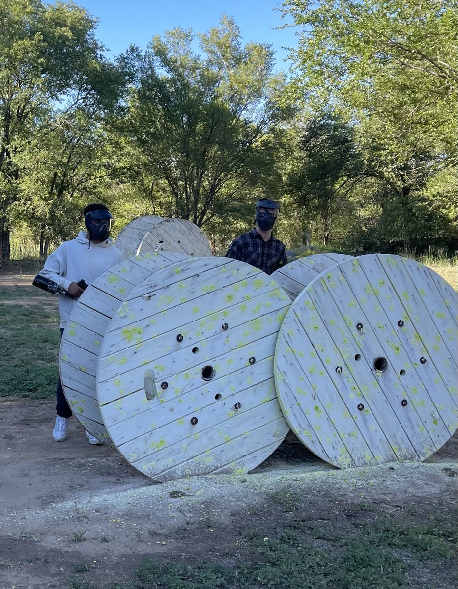 enmubasketball's tweet photo. What better place to show your new teammate you have his back than on the battlefield?! Paintball with the squad was a blast! #GrittyGreyhounds #runhounds https://t.co/jAFdOUSfPJ