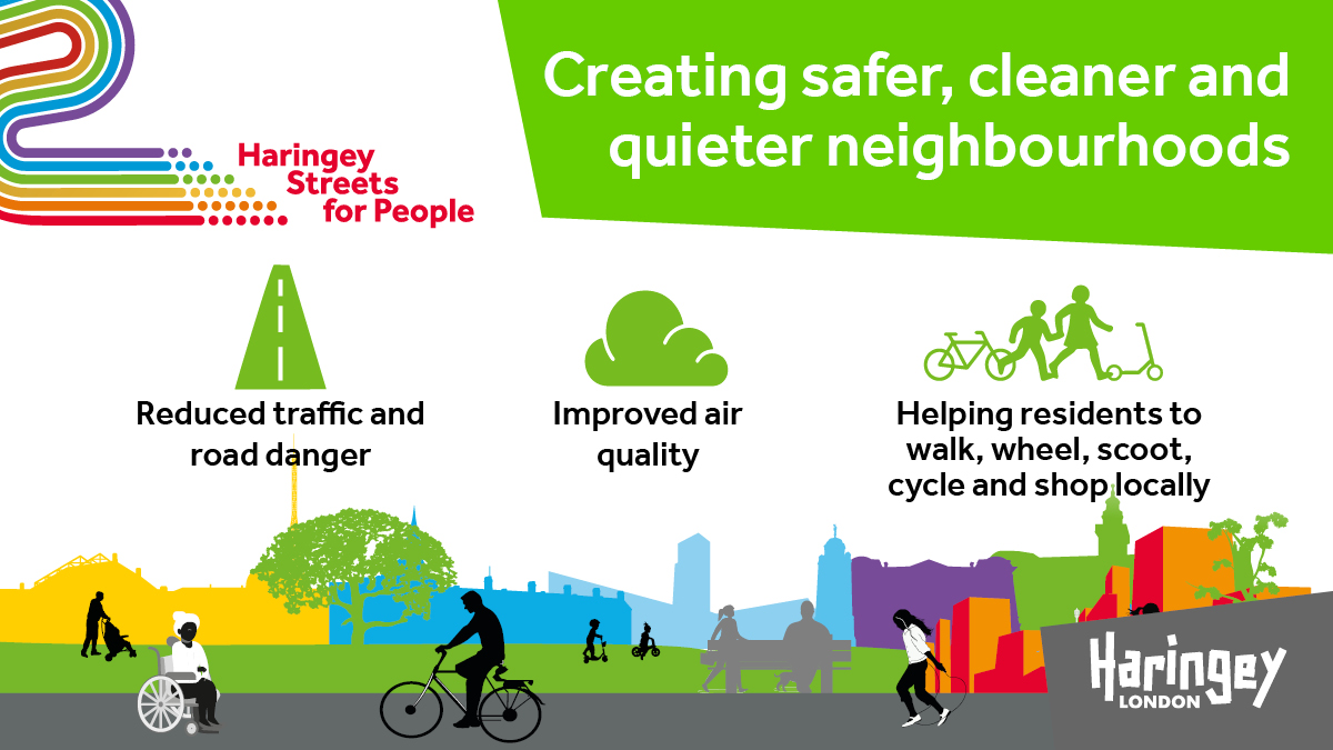 🚲 A street revival is underway with the launch of our first low traffic neighbourhood trial in Bounds Green tomorrow. 🚲

✅ Yes to:
-Walking 
-Cycling 
-Scooting

⛔No to:
-Rat-running traffic
-Air pollution
-Road danger 

Find out more:  bit.ly/3do2Mys