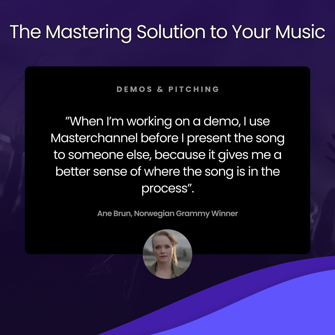 Make sure that the sound quality of your demo is as good as it gets. Learn more about how Norwegian Grammy Winner Ane Brun and the rest of the Masterchannel community use our mastering tool: mstrchn.nl/mastering-solu…