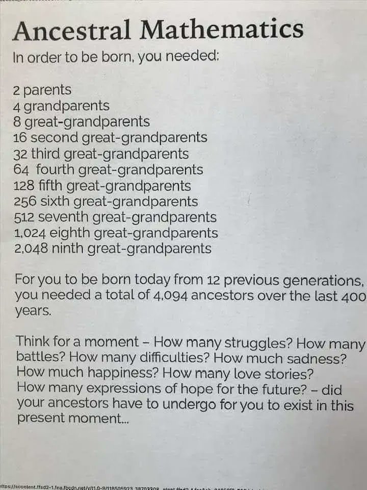 Amazing when you think about it.  We must all be more closely related than we realise. It doesn't consider common ancestors but there's bound to be some to complicate matters!