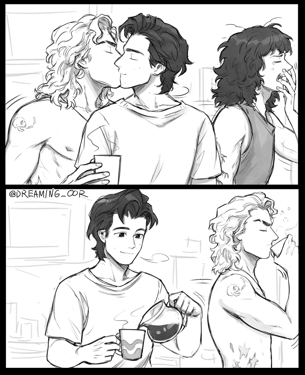 DREAMING_OOR's tweet photo. สตีฟกับแฟนหนุ่มทั้งสองของเขา~ 
#Harringrove #steddie https://t.co/bwxPxa63iU