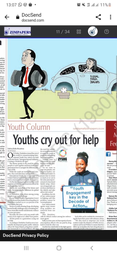 Get a copy todays <a href="/SundayMailZim/">The Sunday Mail (Zimbabwe)</a> and read the article on need to help youth in fighting Drug and Substance Abuse <a href="/TauyaZ/">Tauya Zimano</a> <a href="/KirstyCoventry/">Kirsty Coventry</a> <a href="/UNZimbabwe/">UN Zimbabwe</a> @OMpslsw <a href="/WorldBankAfrica/">World Bank Africa</a> 

sundaymail.co.zw/youths-cry-out…