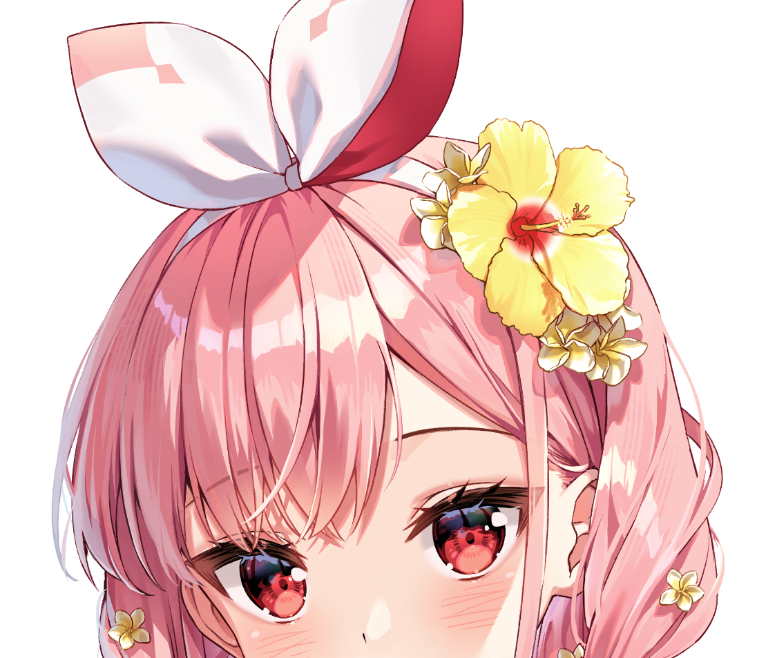 1girl hair flower flower hair ornament solo pink hair white background  illustration images