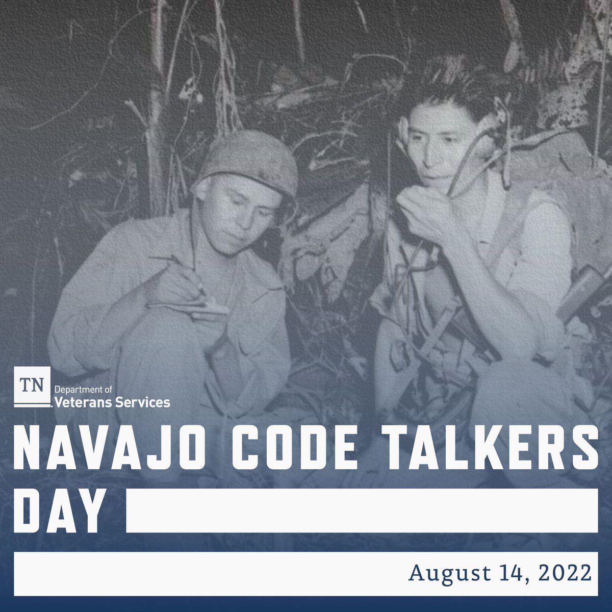 TNDVS's tweet image. U.S. Navajo Code Talkers Day is observed each year on August 14th, and recognizes the incredible contributions of Navajo Marines during World War II. 

#WWII #WorldWarIIVets #TNVeterans