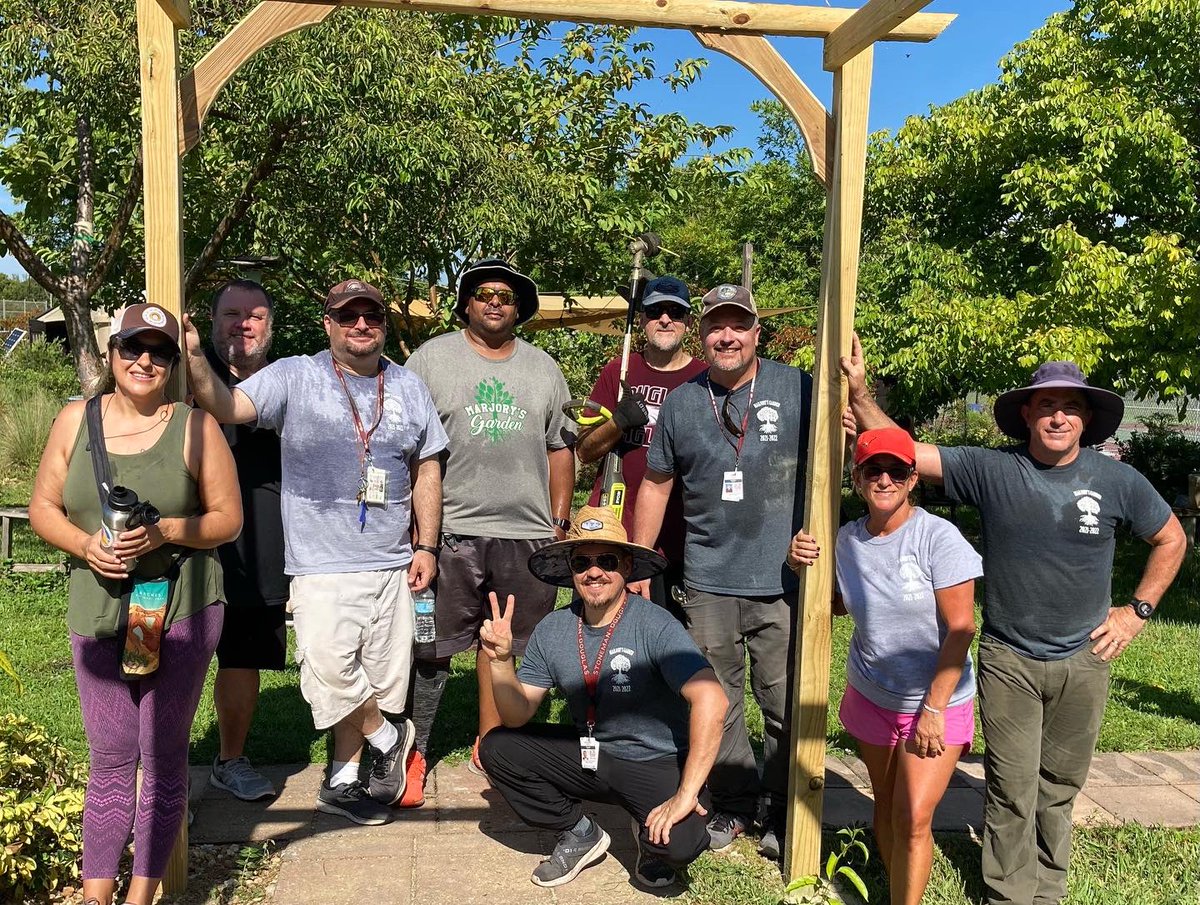 KyleJeter's tweet photo. What an incredible garden team - these were just the adult volunteers this morning @MarjorysGarden @MSDHighSchool @BrowardScience @BrowardSTEM @lorialhadeff @debbi_hixon We’re ready for Day 1 and our first Botany class! 😃 #STEM .  @SimpsonsPhoto @TVInstructor @JesseEverywhere https://t.co/wY3W7FI4q8