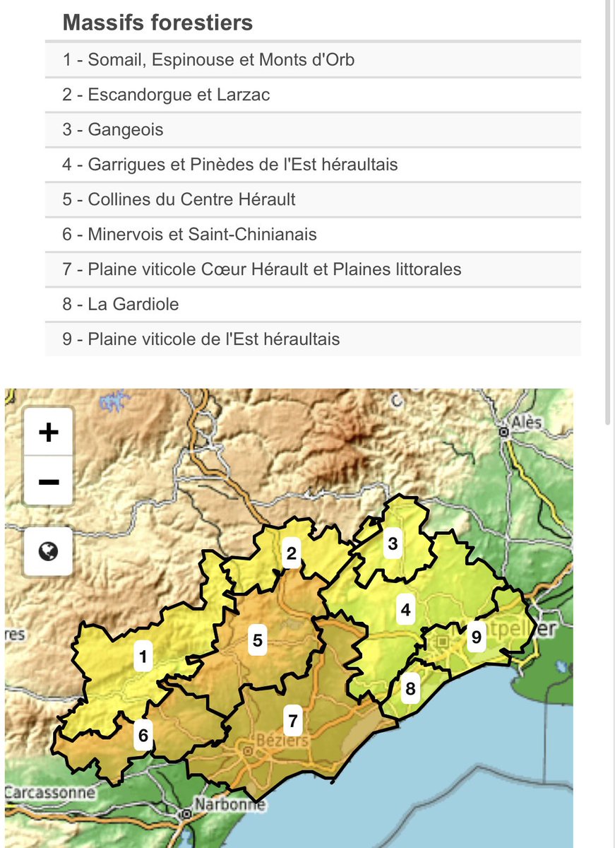 Prefet34's tweet photo. 🗺🔥 Carte du risque #FeuxDeForêt lundi 1️⃣5️⃣août⤵️
🟠Risque élevé secteurs:
-Collines centre Hérault
-Minervois/Saint-Chinianais
-Plaine viticole Cœur Hérault &plaines littorales
🟡 modéré reste département
Adoptez les bons comportements⤵️
🚭ne jetez pas vos 🚬
🔥 📞18 ou 112 https://t.co/SoXmBVNpjN