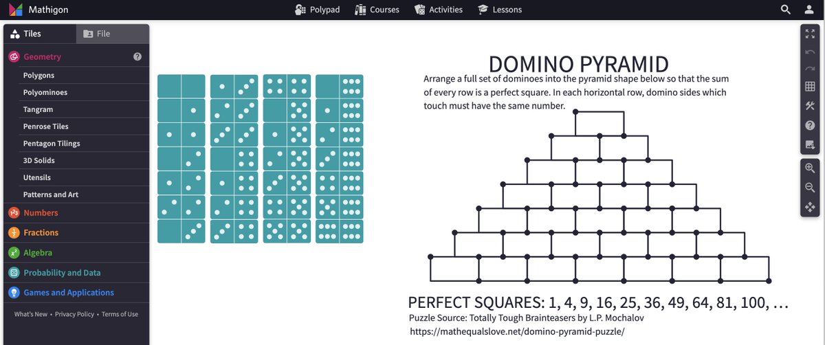 <a href="/mathequalslove/">Sarah Carter</a> Nice, I made a #Polypad version. It's not as tactile but you don't need any physical dominos 

mathigon.org/polypad/cgayNQ…