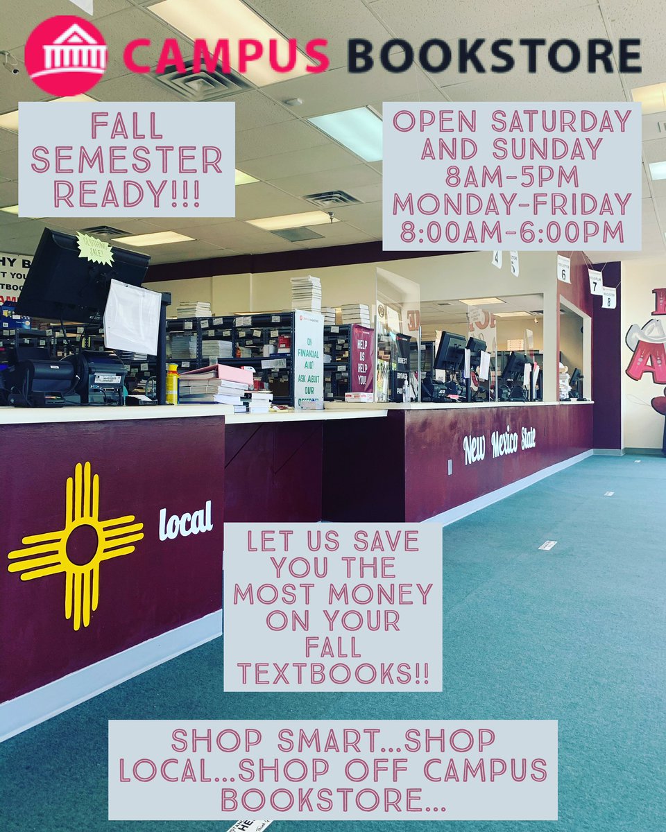 CampusBook_LC's tweet photo. EXTENDED hours this week!
We will be open TODAY until 5pm.

Need textbooks/course materials for your fall classes?!? 

Stop by and let us SAVE you a ton!! 
DON’T forget, shop online with us and have your books ready for pickup or shipped directly to you!!
https://t.co/NrbinNWBZ1 https://t.co/MMPXkibOld