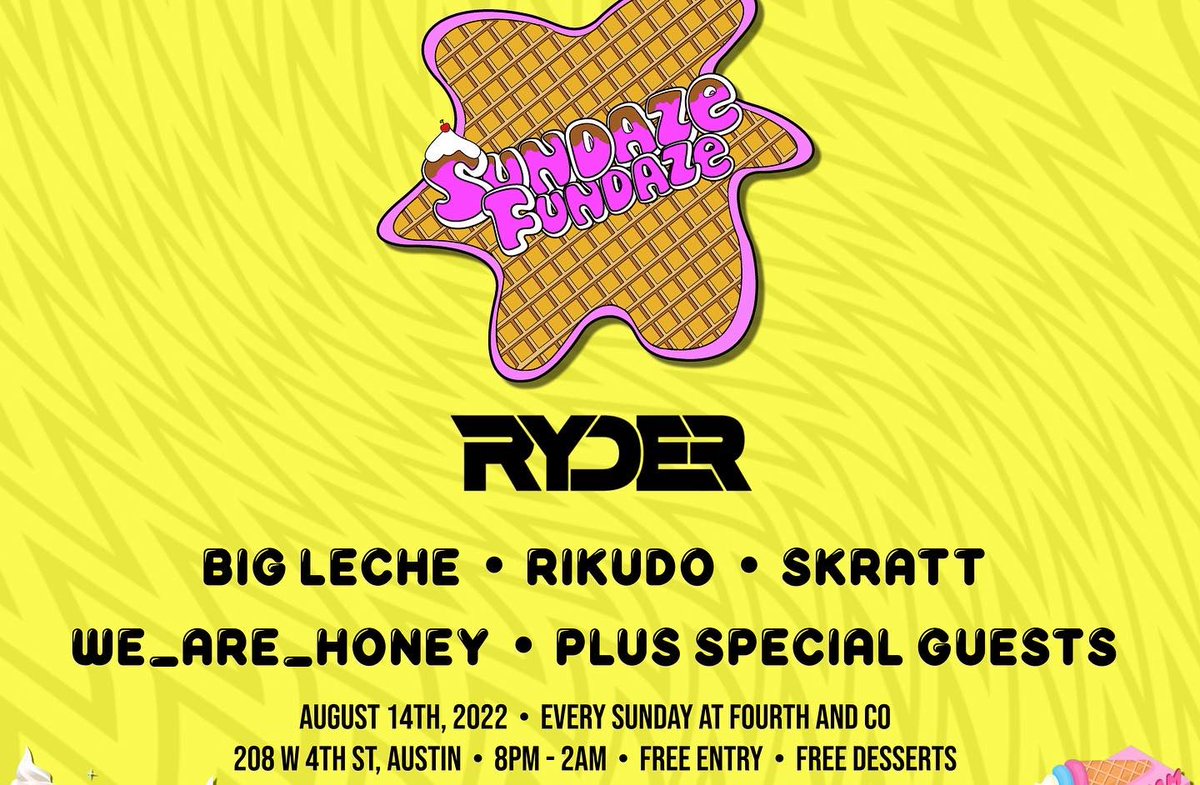 atx_levelup's tweet photo. Tonight's special #sundazefundaze @fourthandco along with @bakedupco and @weownrealmusic we are bringing extra production to an always fantastic time! https://t.co/gnLNcJba5N