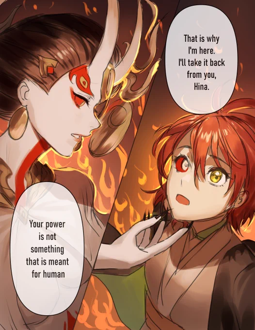 Some lore for Hina🔥
So Enma let Hina and her dead sister borrowed a part of her power until Hina resolves everything that involves with her sister's soul. 
Now Hina that finally let her sister go to the underworld, she has to return her power to Enma (which is now Yamalord Enma) 