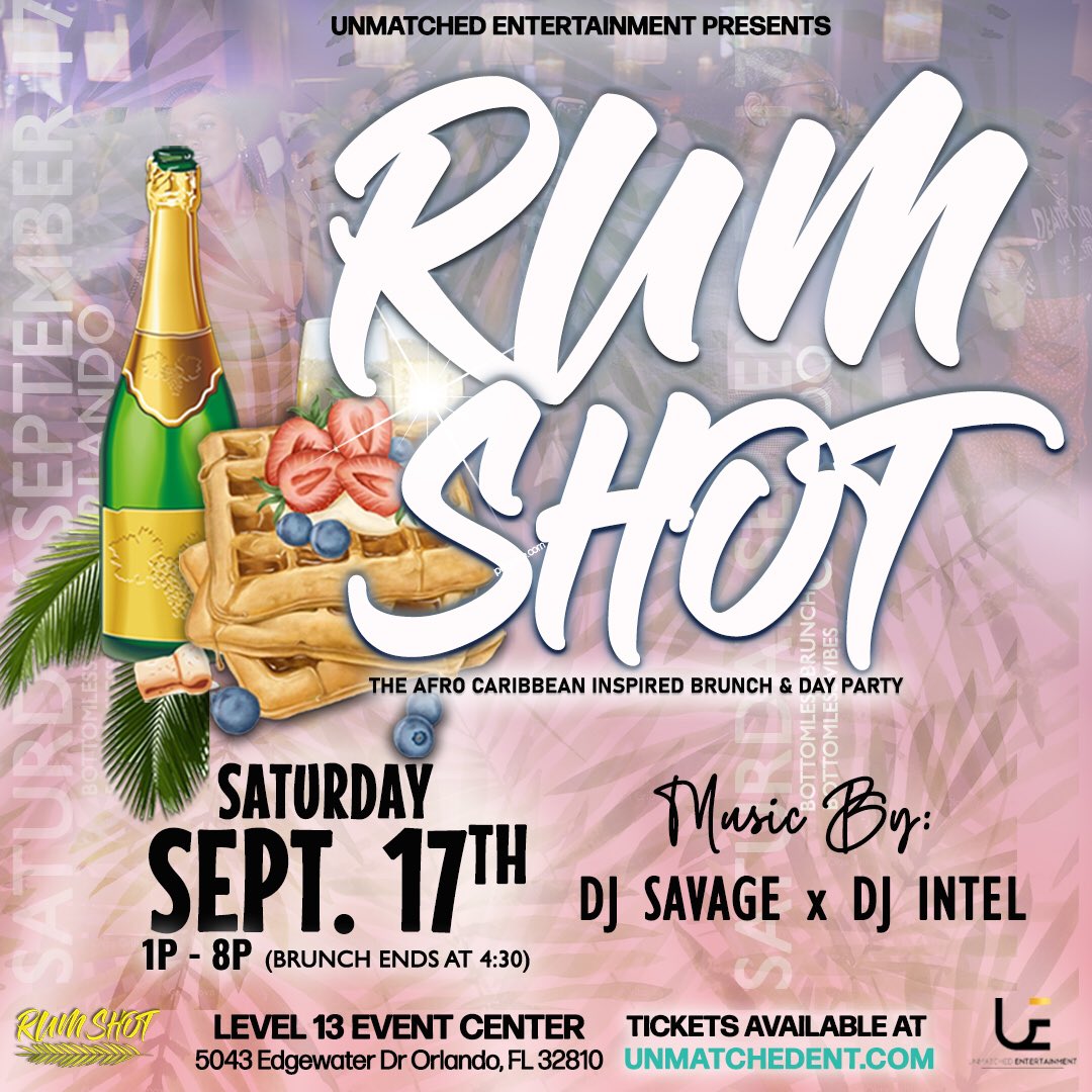 jdominique_12's tweet photo. Rum Shot returns! 🥃

Saturday September 17th join your FAVORITE Brunch and Day Party for an unmatched vibe.

Music by: @DjIntel_TS x @DJSavage305 

Bottomless Brunch | Bottomless Vibes 💃🏿🕺🏿

Early Bird tickets available now at https://t.co/GUO71vOtNY https://t.co/R36MjHpyWv