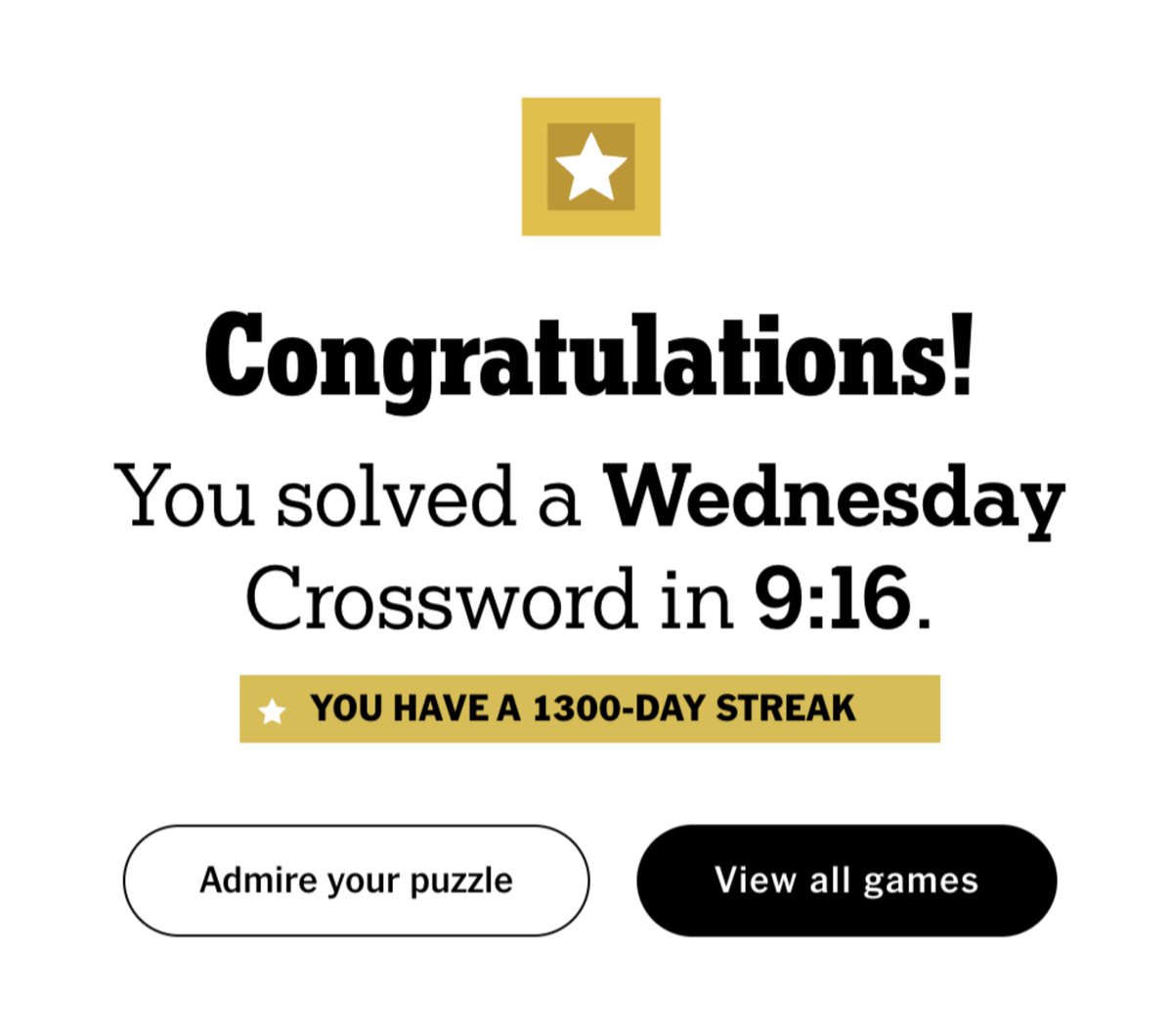 1300 in a row! (a few days old but still a pretty solid milestone)