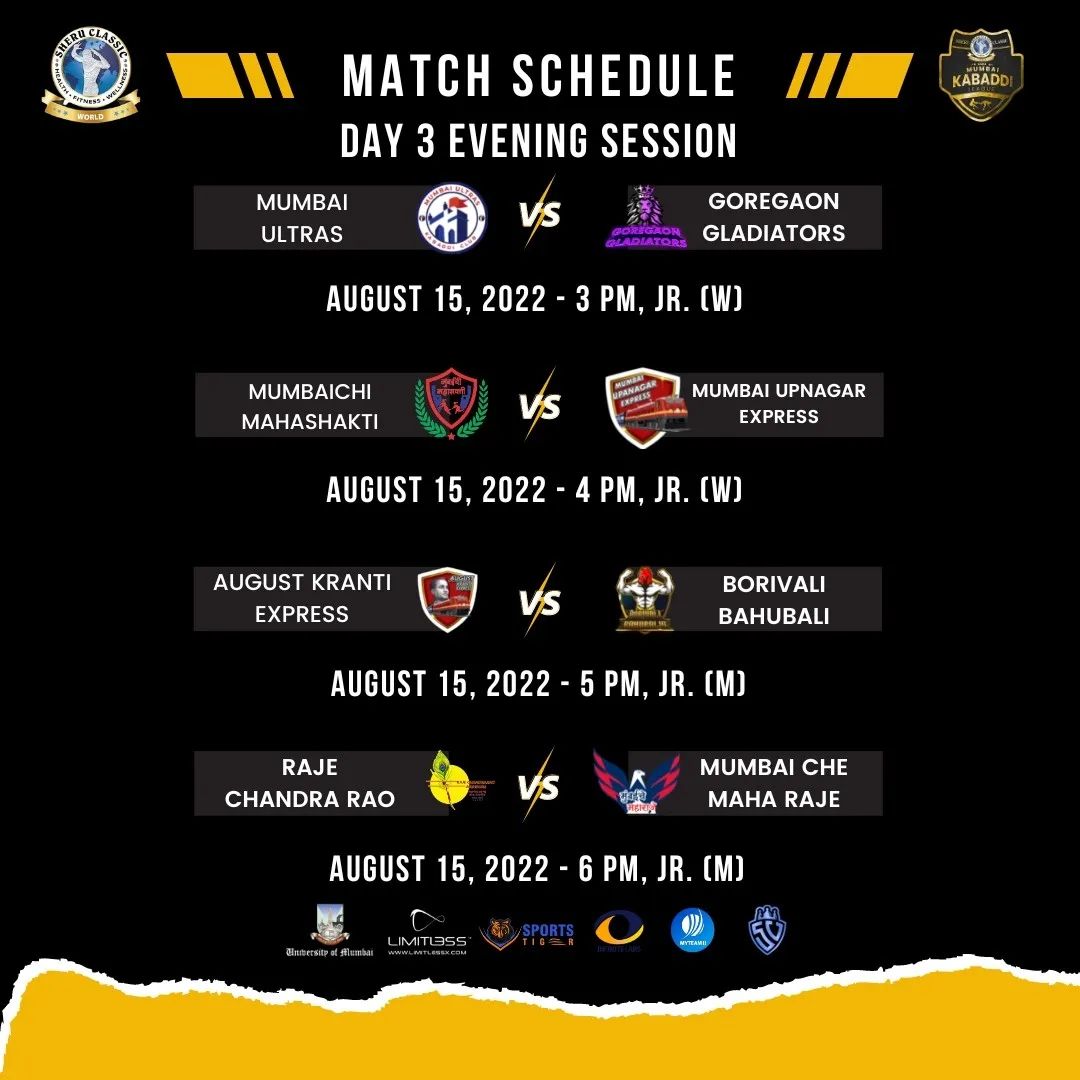 sheru_aangrish's tweet photo. Sheru Classic MMKL Match Schedule Day 3 π₯π«
.
.
@sheruaangrishofficial @sheruclassicworld
@myteam11_official @sportstiger_official
@sportvot_tv
#sheruclassicmmkl #sheruaangrish #sheruclassic #mmkl #day3 #matchschedule #kabaddimatches #mahamumbaikabaddileague #kabaddi https://t.co/q2GRyuiAdv