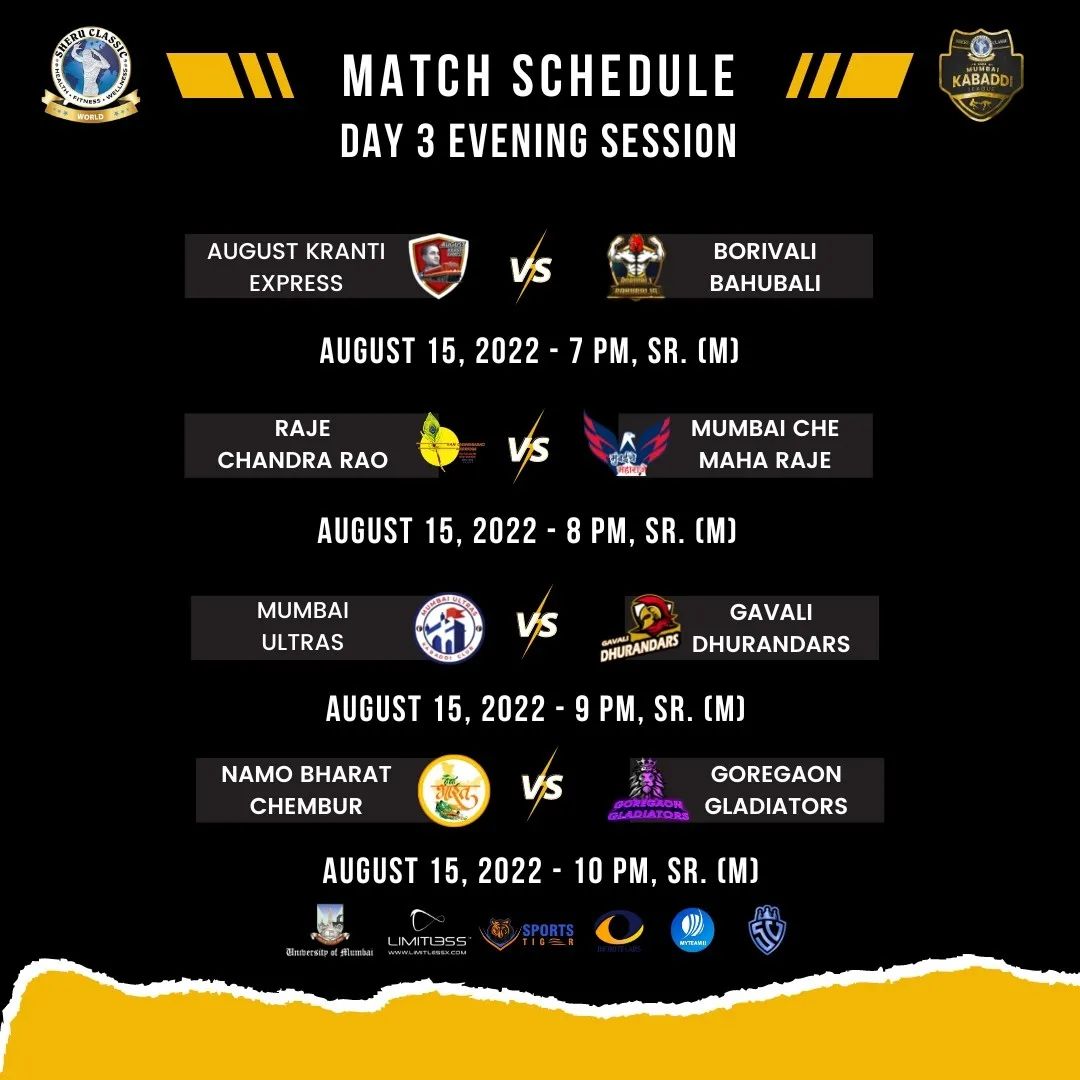 sheru_aangrish's tweet photo. Sheru Classic MMKL Match Schedule Day 3 π₯π«
.
.
@sheruaangrishofficial @sheruclassicworld
@myteam11_official @sportstiger_official
@sportvot_tv
#sheruclassicmmkl #sheruaangrish #sheruclassic #mmkl #day3 #matchschedule #kabaddimatches #mahamumbaikabaddileague #kabaddi https://t.co/q2GRyuiAdv