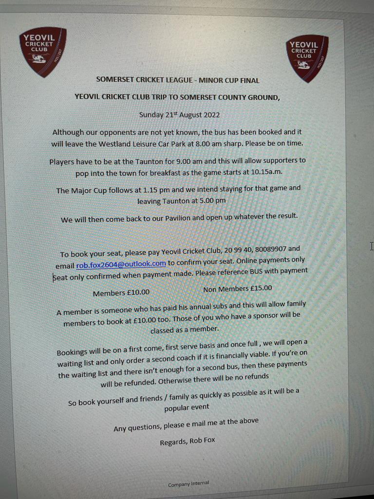 YeovilCricket's tweet image. Next Sunday we travel to The County Ground for the 2s cup final! We have very limited seats left on our coach, for anyone wanting to travel on that get in touch! 
Match tickets are FREE but supporters are encouraged to book them via the link below!🏏☀️🍺🎉
tickets.somersetcountycc.co.uk/selection/even…
