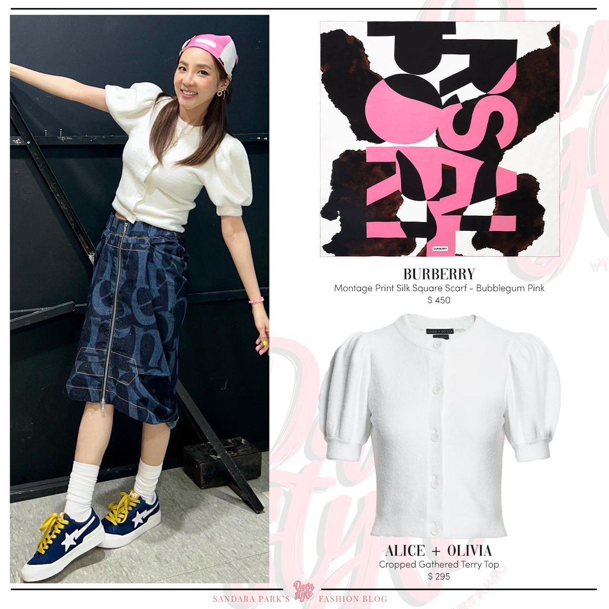 DaraStyle_'s tweet photo. [SNS Update] 220814 - #DARA twitter post, wearing:

#BURBERRY Montage Print Silk Scarf
#ALICEANDOLIVIA Cropped Gathered Terry Top
#ILLELAN Como Earring &amp; Seven Sisters Combi Necklace
#VIVIENNEWESTWOOD Logo Printed Skirt
#ABATHINGAPE #BAPE Mad Sta M2
-
#SandaraPark #산다라박 #다라 https://t.co/3qdeWTiDqZ