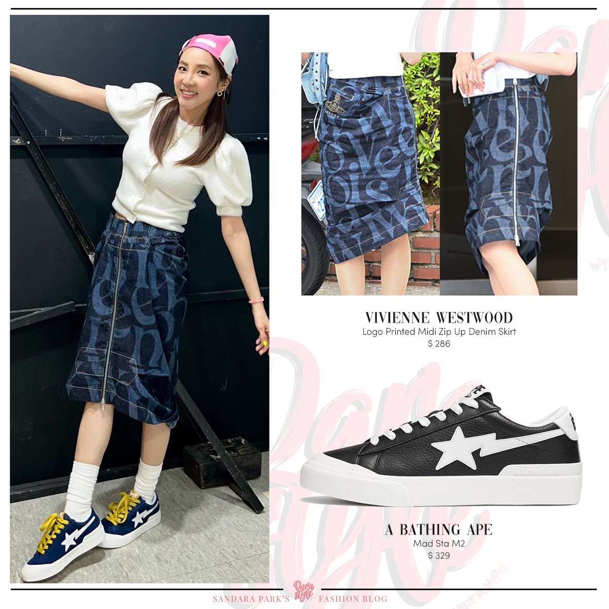 DaraStyle_'s tweet photo. [SNS Update] 220814 - #DARA twitter post, wearing:

#BURBERRY Montage Print Silk Scarf
#ALICEANDOLIVIA Cropped Gathered Terry Top
#ILLELAN Como Earring &amp; Seven Sisters Combi Necklace
#VIVIENNEWESTWOOD Logo Printed Skirt
#ABATHINGAPE #BAPE Mad Sta M2
-
#SandaraPark #산다라박 #다라 https://t.co/3qdeWTiDqZ