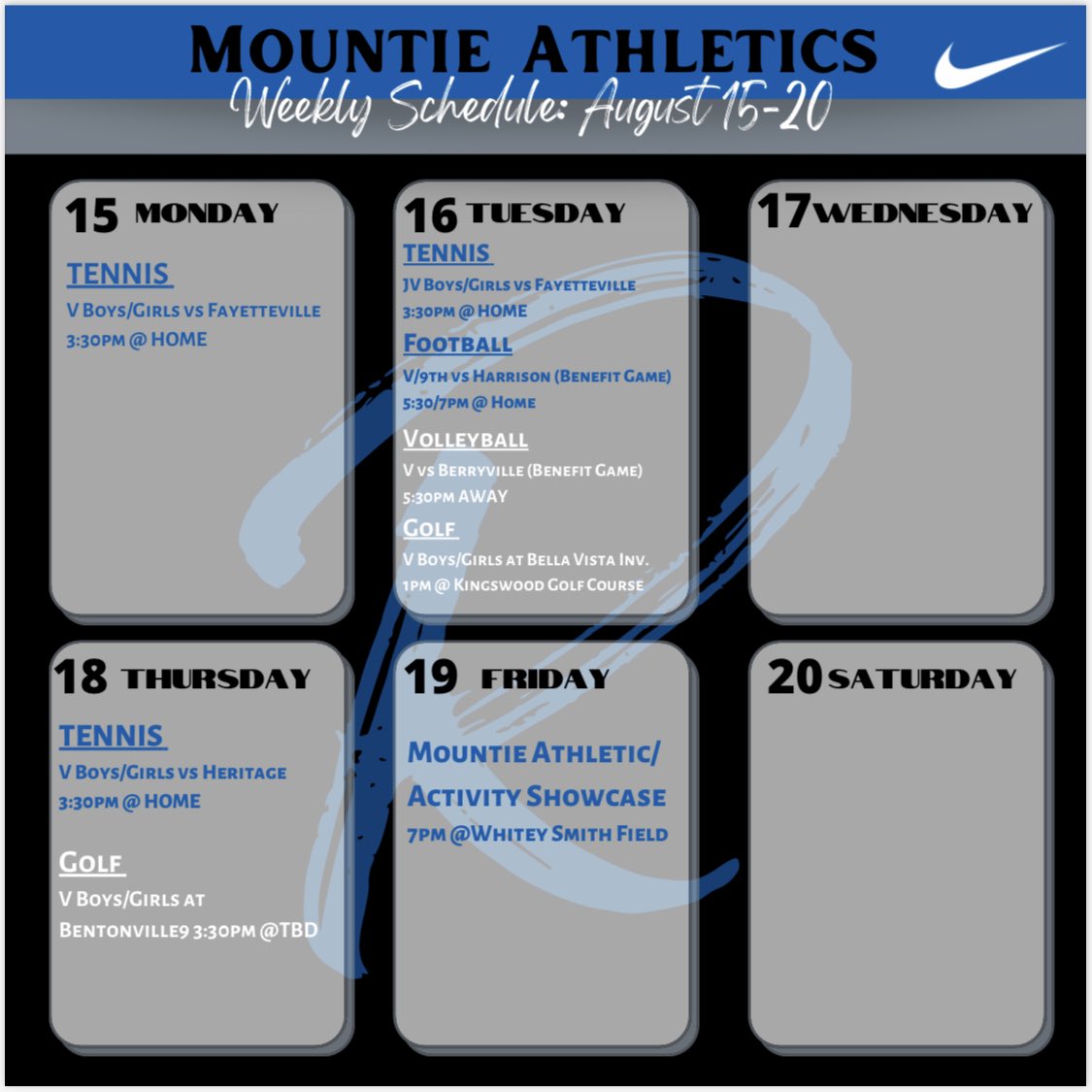 Mountie Athletic Events for the Week!! #MountieTough!! @rps_athletics @rhsmounties