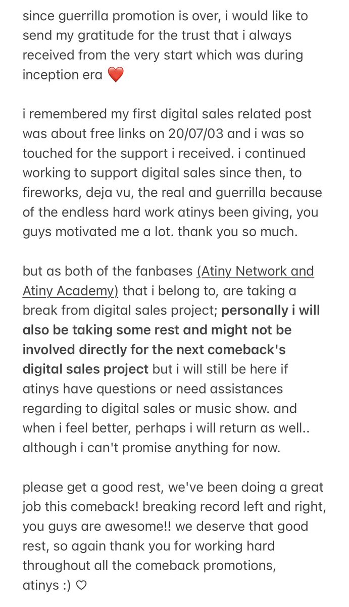 💬 lyn’s hiatus note from digital sales and music show project; and thank you atinys for trusting us, the fanbases and for working hard until the very end of promotion!