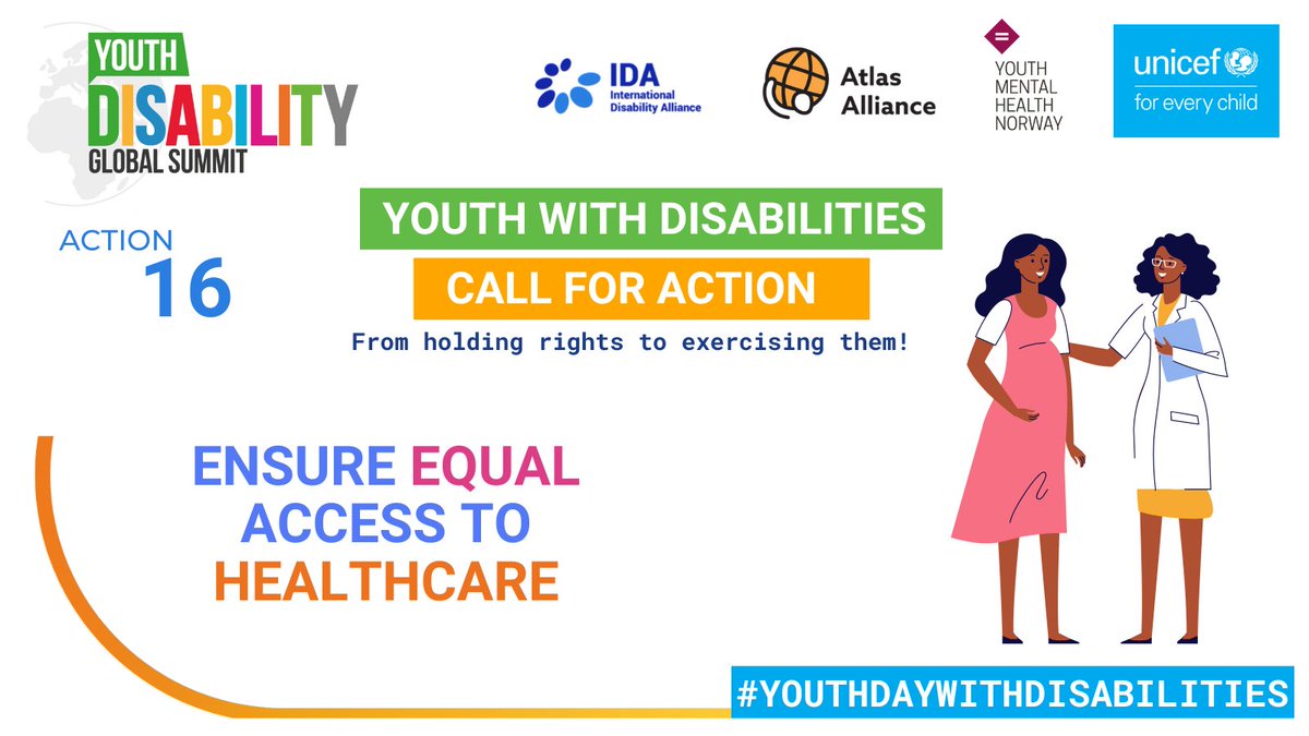 Equal access to healthcare is action 1⃣6⃣of the #YouthCallForAction.

We commit to-
🏥removal of barriers to accessibility in health care facilities 
🧑‍⚕️the mainstreaming of mental health requirements in all health care services.
 
#YouthDayWithDisabilities
#InternationalYouthDay