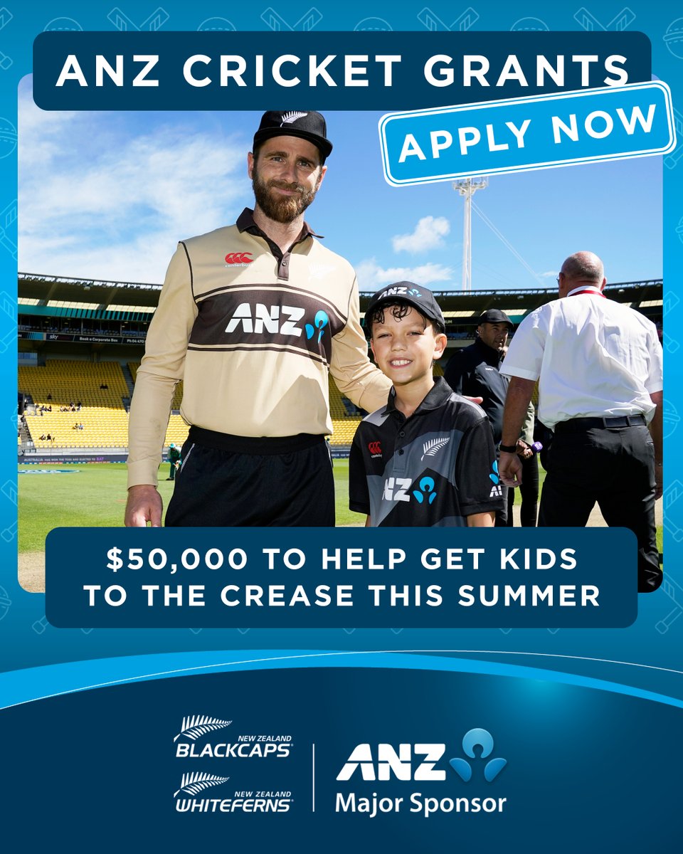 The ANZ Cricket Grants will this season offer a subsidy on cricket fees to families who could do with the support. Apply now at anzcricketworld.co.nz. Entries close 9.59am 23 September 2022.