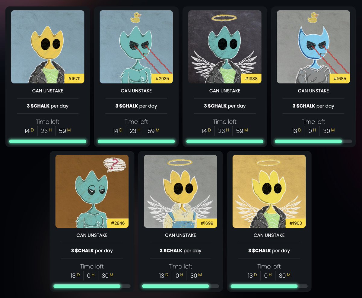 Zipc0's tweet photo. My @chalkdegen's are staked 💎 
Maybe I need to get some more? Chalkify sounds #bullish 👀

#nft #sol #solana #crypto https://t.co/NjlHNIWKpH