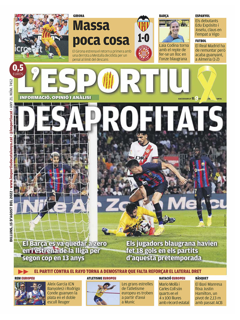 Portada <a href="/lesportiuCAT/">L'Esportiu de Catalunya</a> 
DESAPROFITATS <a href="/FCBarcelona_cat/">FC Barcelona</a> i <a href="/GironaFC/">Girona FC</a> <a href="/RCDEspanyol/">RCD Espanyol de Barcelona</a> <a href="/laiacodina5/">Laia Codina Panedas</a> <a href="/FCBfemeni/">FC Barcelona Femení</a> <a href="/AleixGPodium/">Aleix García Pujolar</a> <a href="/CN_Banyoles/">CN_Banyoles</a> <a href="/remcatalunya/">FCR</a> <a href="/nataciocat/">Federació Catalana de Natació</a> <a href="/CN_Sabadell/">CN Sabadell</a> <a href="/TerrassaNat/">Secció de Natació Terrassa</a> <a href="/BasquetManresa/">BAXI Manresa</a> <a href="/Atletisme_FCA/">Federació Catalana d’Atletisme</a>