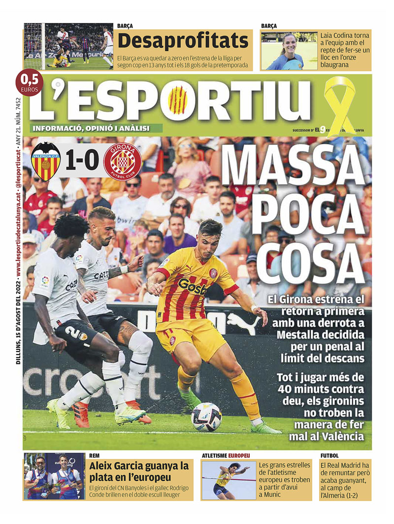 Portada <a href="/lesportiuGIR/">L'Esportiu - Girona</a> 
MASSA POCA COSA <a href="/GironaFC/">Girona FC</a> i  <a href="/AleixGPodium/">Aleix García Pujolar</a> <a href="/CN_Banyoles/">CN_Banyoles</a> <a href="/remcatalunya/">FCR</a> <a href="/laiacodina5/">Laia Codina Panedas</a> <a href="/FCBfemeni/">FC Barcelona Femení</a>