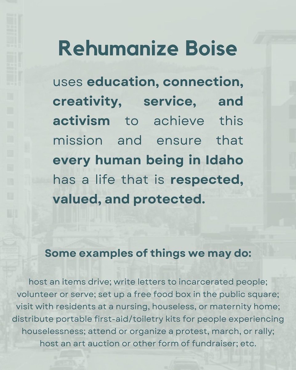 RehumanizeBoise's tweet photo. What is Rehumanize Boise, ID? https://t.co/8Ym8TK99D6