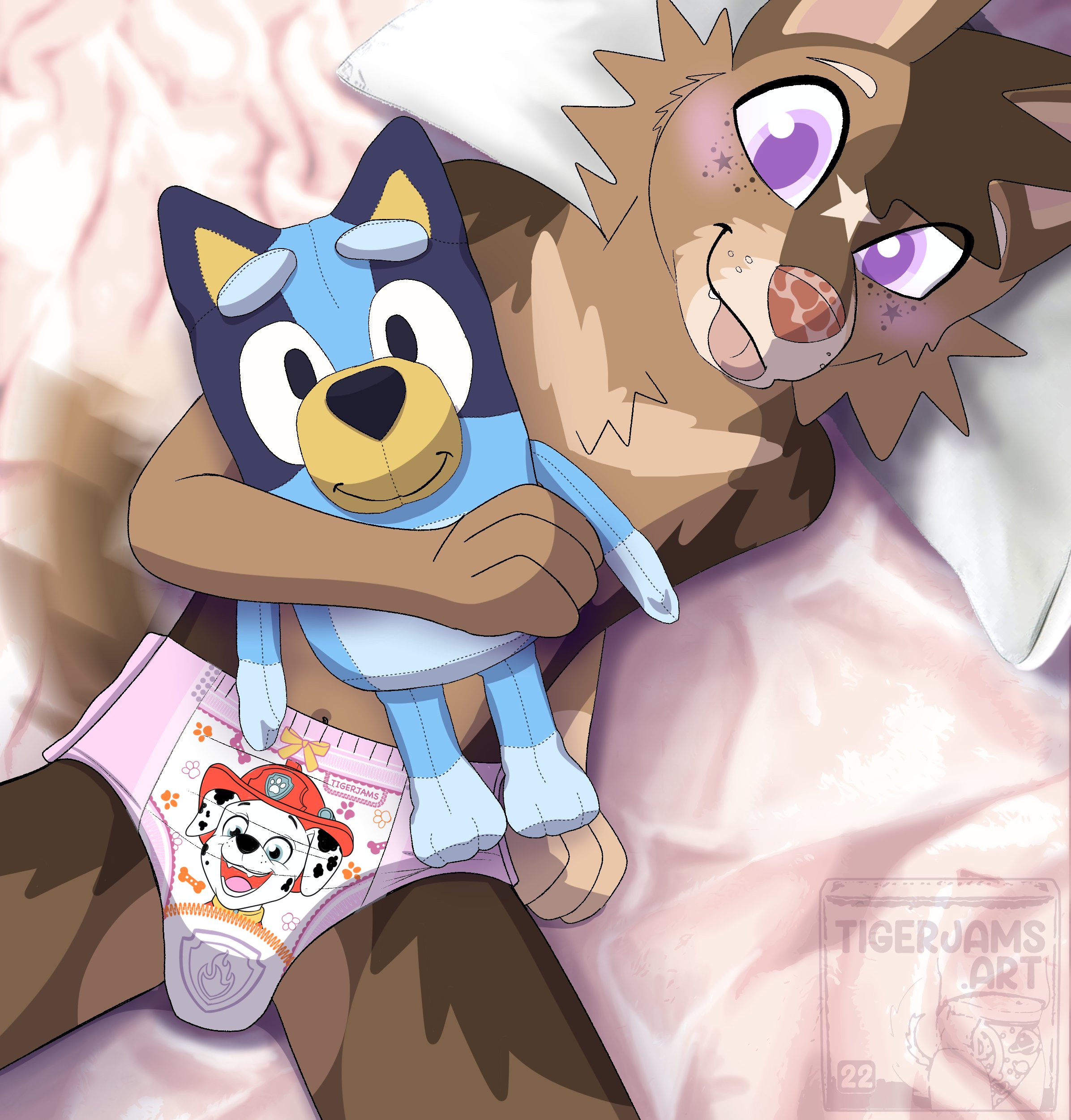 Tigerjams @ FCL FWA on X: It's bed time! All kiddos get ready for bed and  I'll put on an episode of Bluey! Two episodes if you're good~! @maxipupper  Is being such