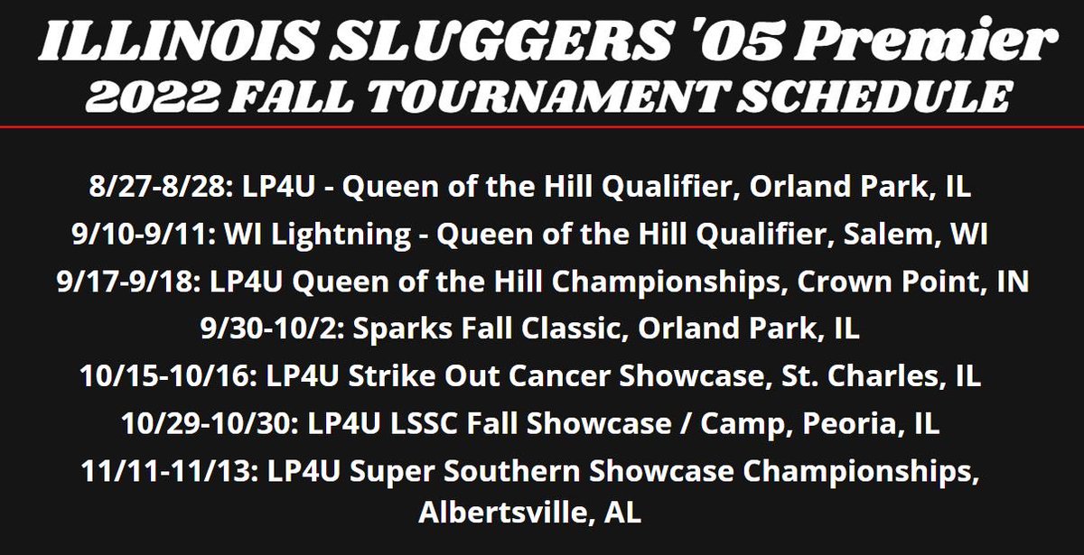 👀 Sluggers Profiles &amp; Fall Tournament Schedule!!! 👀
