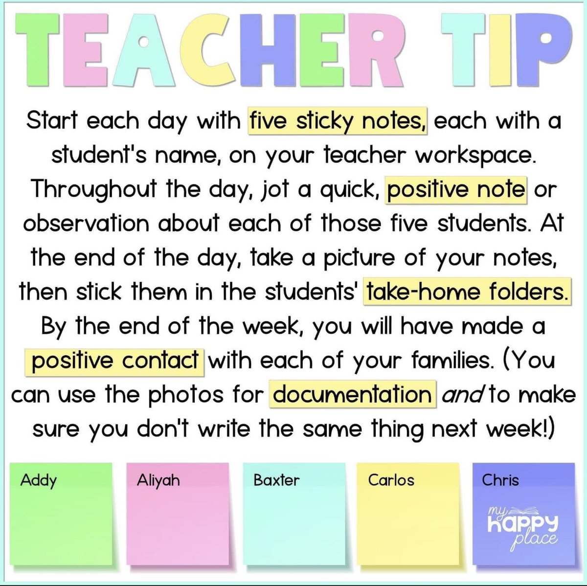 MrsWenokur's tweet photo. I can’t take credit for this tip, but I love a good system/routine that encourages connection between home and school.  If 5 is not manageable, try 3…or just 1. Positive contact is huge for building relationships! https://t.co/Rbt8B1QmJM