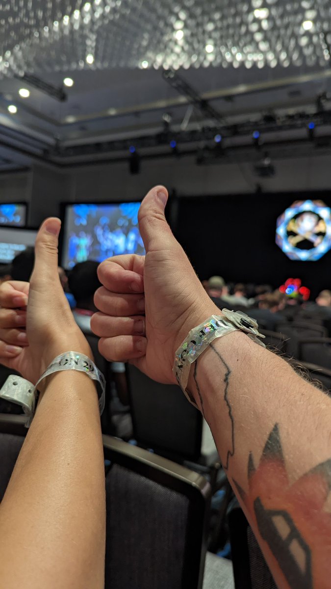 MarkNorthgraves's tweet photo. @defcon last few precious moments with our #defcon29 wristbands. Over a year of wearing it , last check in @attritionorg @burninatorsec @Niki7a @cbyter @magen_wu @jaysonstreet let's meet after the ceremony on the stage! #DEFCON30 #defcon https://t.co/1D6VYFv33V