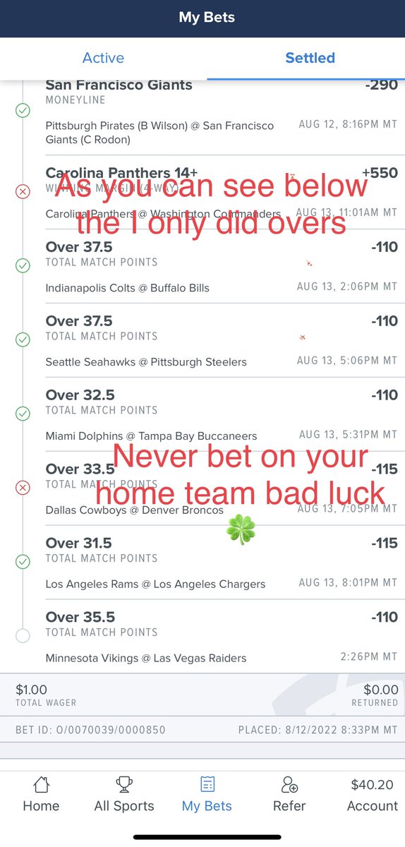 Interesting line of events yesterday <a href="/MLB/">MLB</a> <a href="/NFL/">NFL</a> I should’ve won <a href="/FDSportsbook/">FanDuel Sportsbook</a> but instead I have a Miscellaneous 3 Bets that were added to my slip while betting. 🍀 for me I screen recorded and screen shots throughout my bets being made. CHEATERS!!!