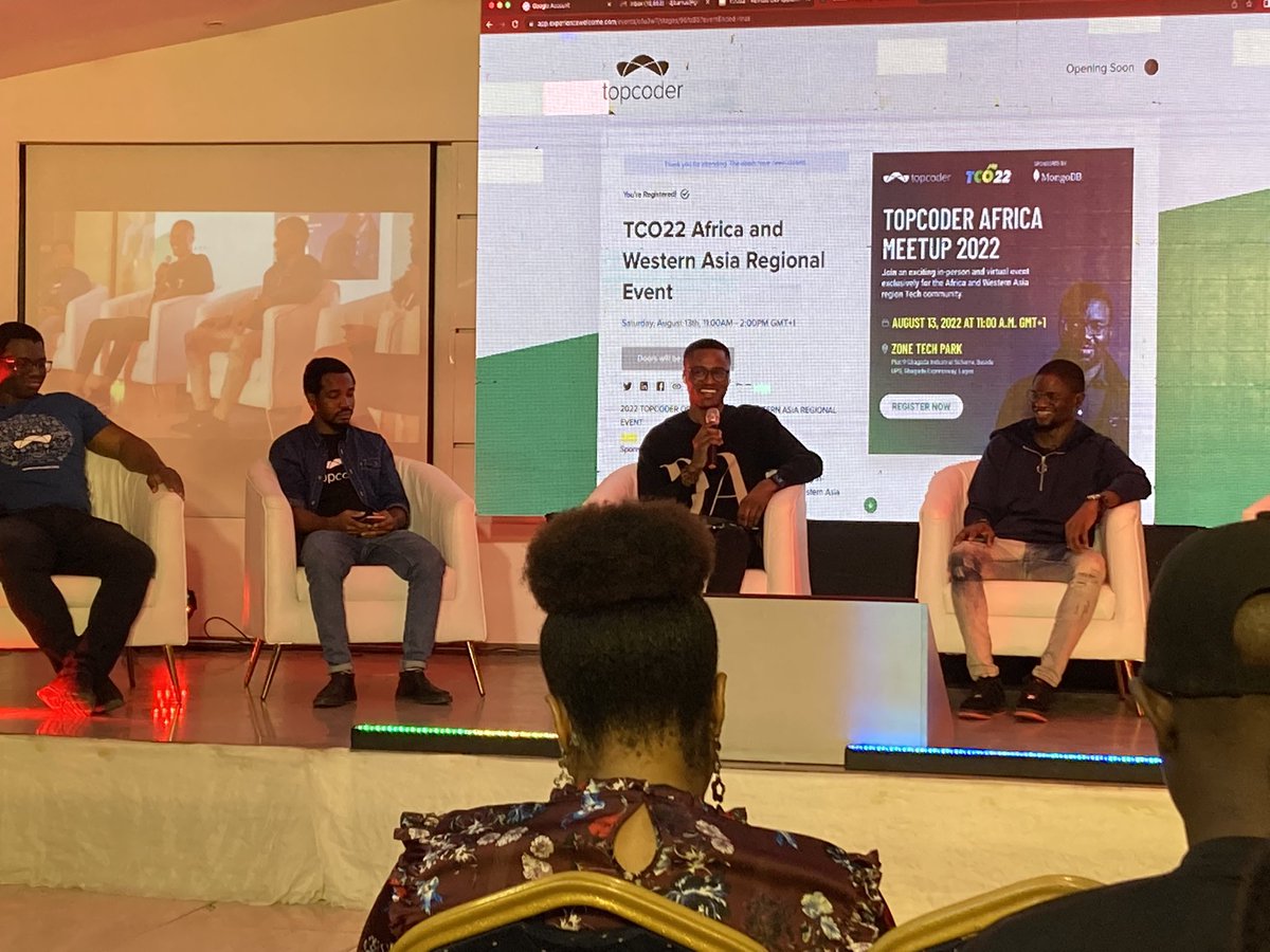 iam_nextwebb's tweet photo. Awesome event @Topcoder #TC022
First of its kind in Africa! Connected with the #community, shared insight into #gigwork #tech and met a number of colleagues.

 Thanks to our sponsors @MongoDB  @Topcoder 

Looking forward to #TCO23 🚀

@Code_Abbey @oluwacode_   @unicdev https://t.co/Mhn8KfaOU1