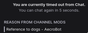 RL_Pigeon's tweet photo. Apparently saying the word dog gets you banned on twitch? Good news is, pigeon has a free pass... for now! https://t.co/HgqduaH7rS