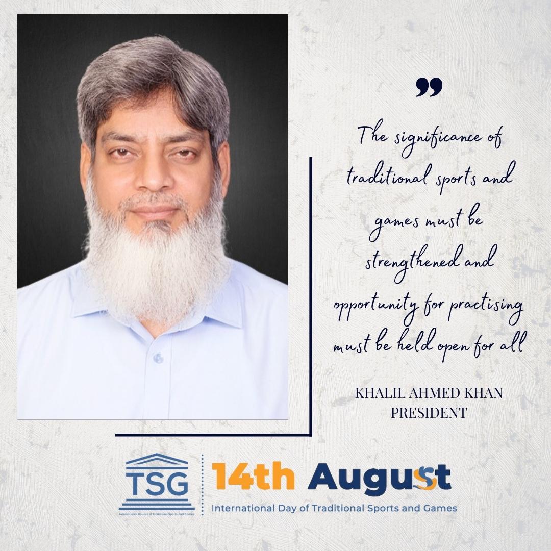 theictsg's tweet photo. HE Khalil Ahmed Khan, Founder President ICTSG on the International Day of Traditional Sports and Games on 14 August 2022. 

#InternationalTraditionalSportsDay #ICTSG #traditionalsportsandgames #14August #unesco https://t.co/QAWMRZe0vT