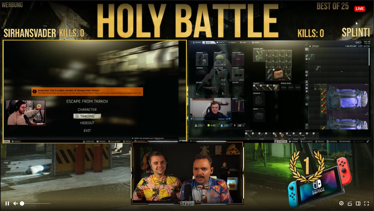dastommy's tweet photo. Battle of the Giants!
@SirHansVader vs @Splintii
Das Finale des #HolyBattle von @HawaiimitOliven powered by @holy_energy!
@bstategames @tarkov @nikgeneburn #tarkov #escapefromtarkov #eft_de #eft #HollyWeek #HolyEnergy https://t.co/wXeb5AtaZa