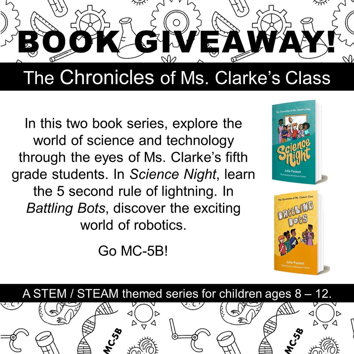 JulieHPackett's tweet photo. �� BOOK GIVEAWAY! 🚨 

Win a copy of #ScienceNight &amp; #BattlingBots for you &amp; your school or local library!

To enter:

1️⃣ Like this tweet

2️⃣ Retweet this tweet 

3️⃣ Name your school or local library in the comments

Enter by 8/20

#STEM #bookgivaway #backtoschool #kidswhoread https://t.co/ff9Rfu0cSb