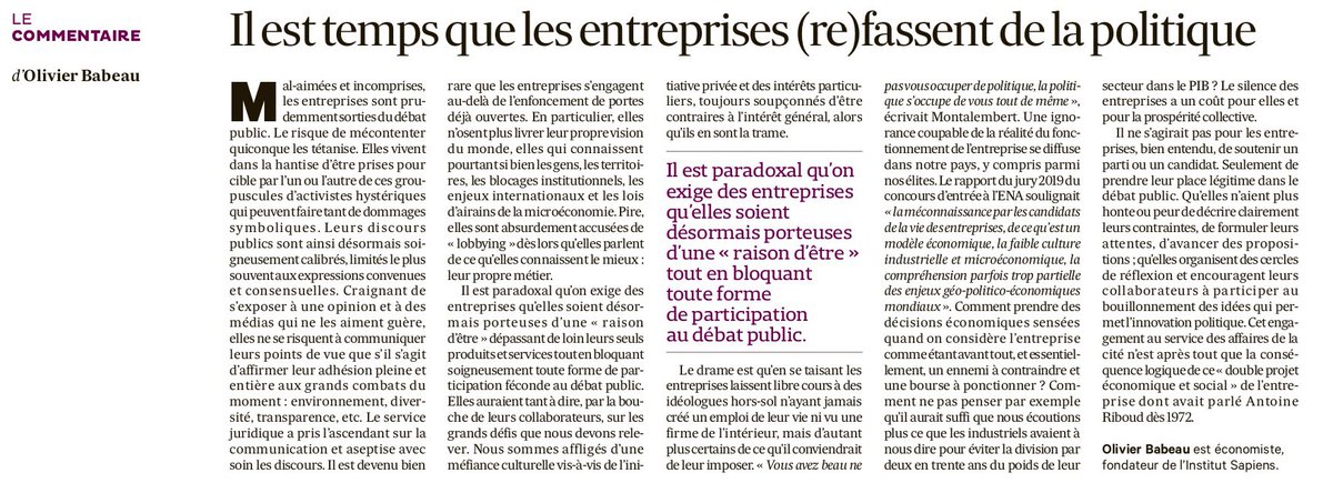 (Redif.) Mal-aimées et incomprises, les entreprises sont prudemment sorties du débat public. Mais le silence des entreprises a un coût pour elles et pour la prospérité collective. Qu’elles fassent moins de morale, mais osent défendre leur activité et leur place dans la société !