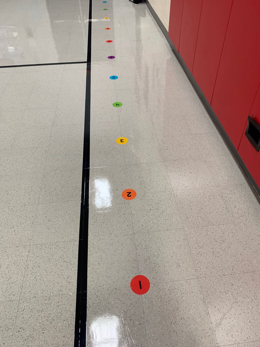 I am obsessed with my new lineup spots! Upgrade from last years red floor tape. Ss will line up on class number to help prevent stress of whose group is called first or cutting in line etc.  #PhysEd #classmanagement good-better-best!