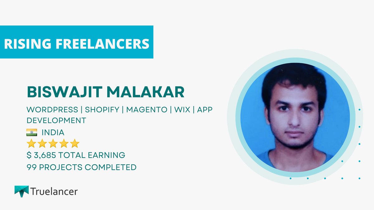 Biswajit Malakar a full-time freelancer working as a web and app developer is about to achieve his 100 project goal with Truelancer. - bit.ly/3bBpeUm 
Join Truelancer - bit.ly/3JDmToj 
#freelancer #truelancer #appdeveloper #programming #webdeveloper