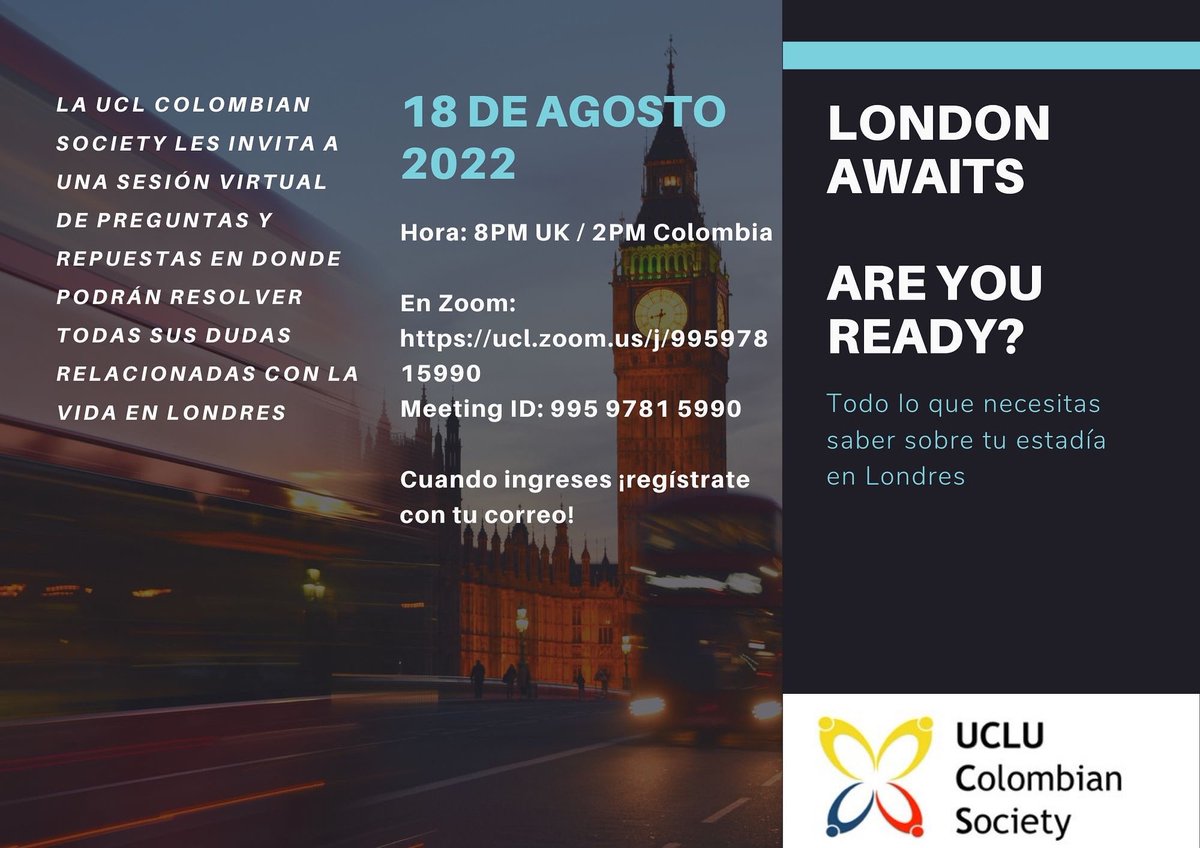 ¡El 18 de agosto les damos la bienvenida! Por favor únanse para resolver cualquier duda que tengan. Link: ucl.zoom.us/j/99597815990