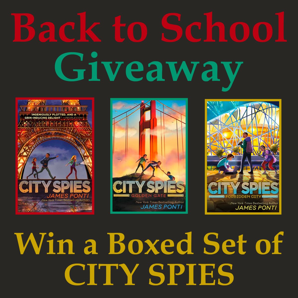 Dear Educators! As you go back to school, I'm giving away a City Spies boxed set. You can give them to kids! Put them in your school or classroom library! Or keep them for yourselves. Totally your call. Retweet to enter for a chance to win. (And make sure you follow me.)