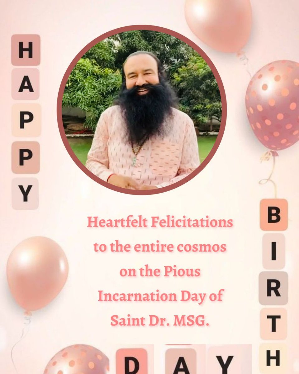 LifeLessonbyMSG's tweet photo. Congratulations to whole universe on the pious occasion of
#SaintMSGsBirthday!
Finally! The most awaited festival of millions has arrived. Saint Gurmeet Ram Rahim Ji has improved millions of lives and is improving millions of lives with pious guidance and method of meditation. https://t.co/zt6l1XMiVU